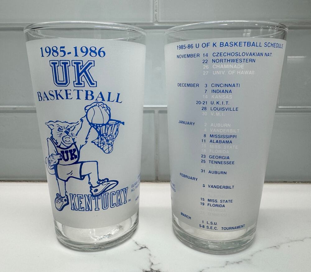 LOT OF TWO: 1985-1986 UK University Kentucky Basketball Collector Glasses - MINT